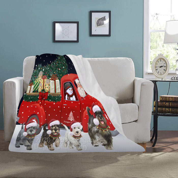 Christmas Express Delivery Red Truck Running Schnauzer Dogs Blanket BLNKT141863