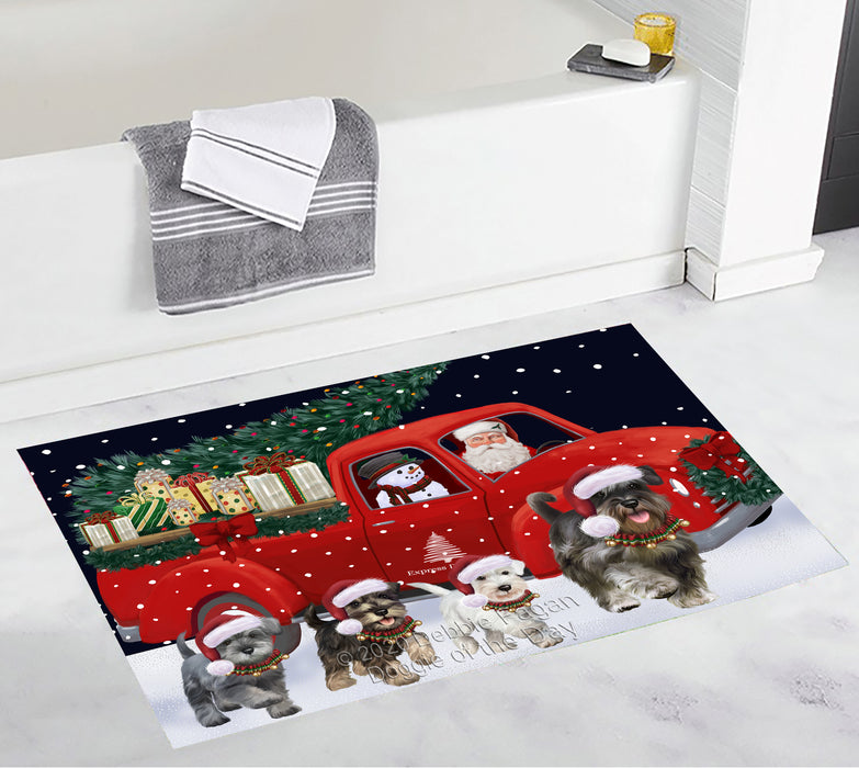 Christmas Express Delivery Red Truck Running Schnauzer Dogs Bath Mat BRUG53533