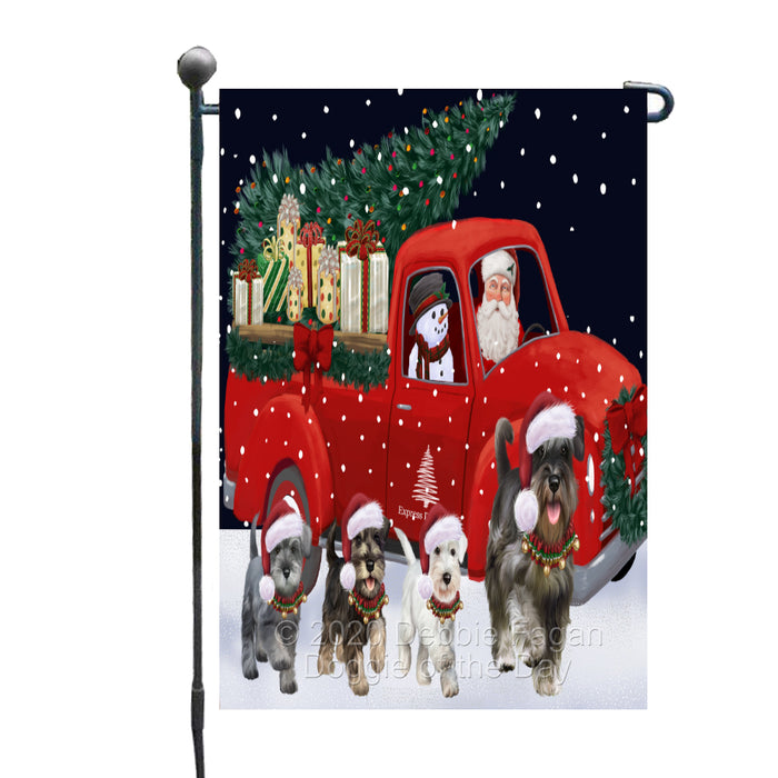 Christmas Express Delivery Red Truck Running Schnauzer Dogs Garden Flag GFLG66475