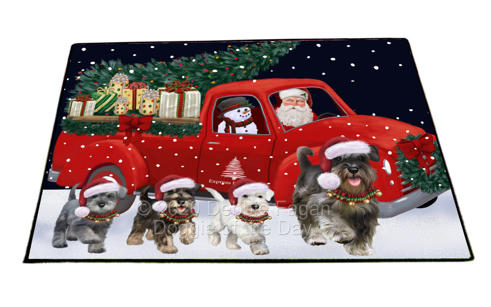 Christmas Express Delivery Red Truck Running Schnauzer Dogs Indoor/Outdoor Welcome Floormat - Premium Quality Washable Anti-Slip Doormat Rug FLMS56650