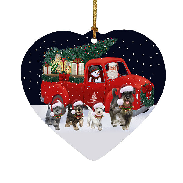 Christmas Express Delivery Red Truck Running Schnauzer Dogs Heart Christmas Ornament RFPOR58101