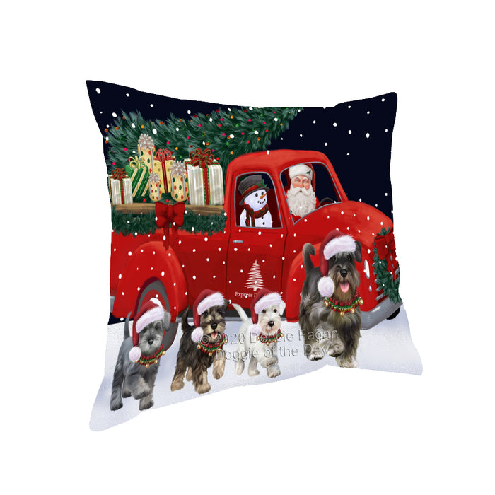 Christmas Express Delivery Red Truck Running Schnauzer Dogs Pillow PIL86120