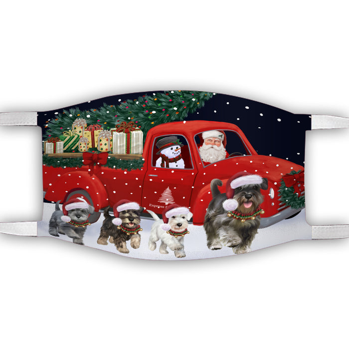 Christmas Express Delivery Red Truck Running Schnauzer Dogs Face Mask FM49878