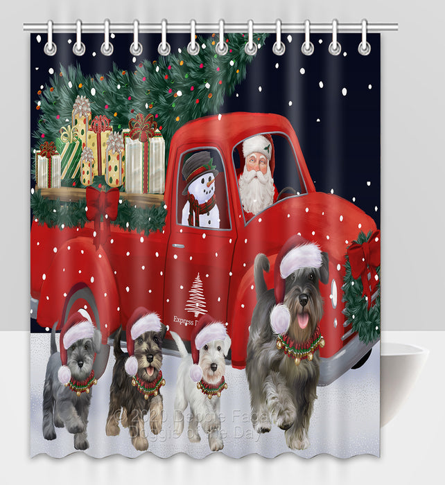 Christmas Express Delivery Red Truck Running Schnauzer Dogs Shower Curtain Bathroom Accessories Decor Bath Tub Screens