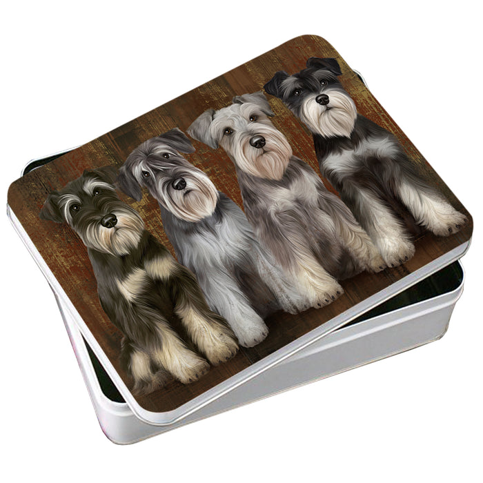 Rustic 4 Miniature Schnauzers Dog Photo Storage Tin PITN49577