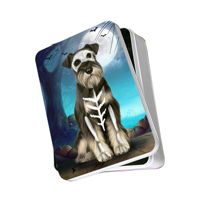 Happy Halloween Trick or Treat Miniature Schnauzer Dog Skeleton Photo Storage Tin PITN52548