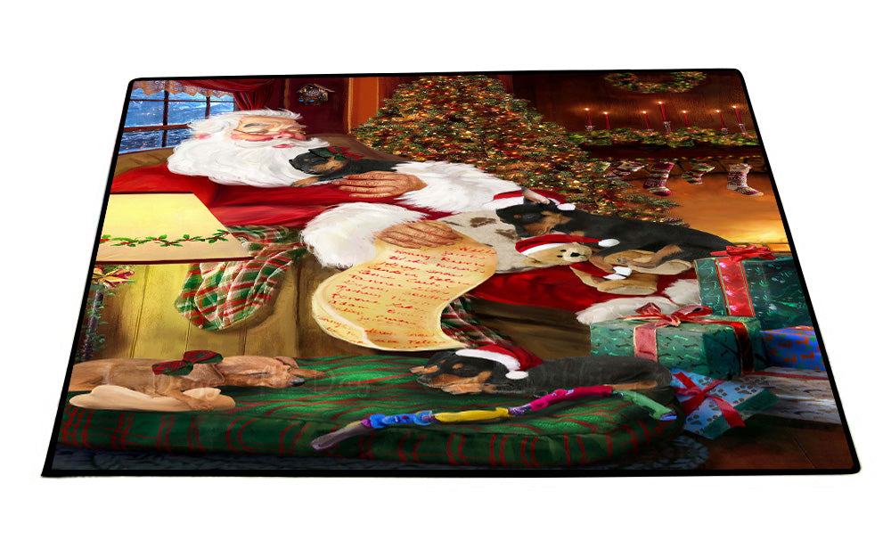 Santa Sleeping with Miniature Pinscher Dogs Floor Mat- Anti-Slip Pet Door Mat Indoor Outdoor Front Rug Mats for Home Outside Entrance Pets Portrait Unique Rug Washable Premium Quality Mat
