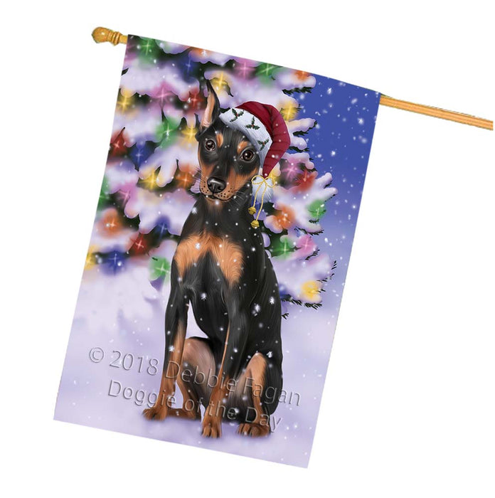 Winterland Wonderland Miniature Pinscher Dog In Christmas Holiday Scenic Background House Flag FLG56135