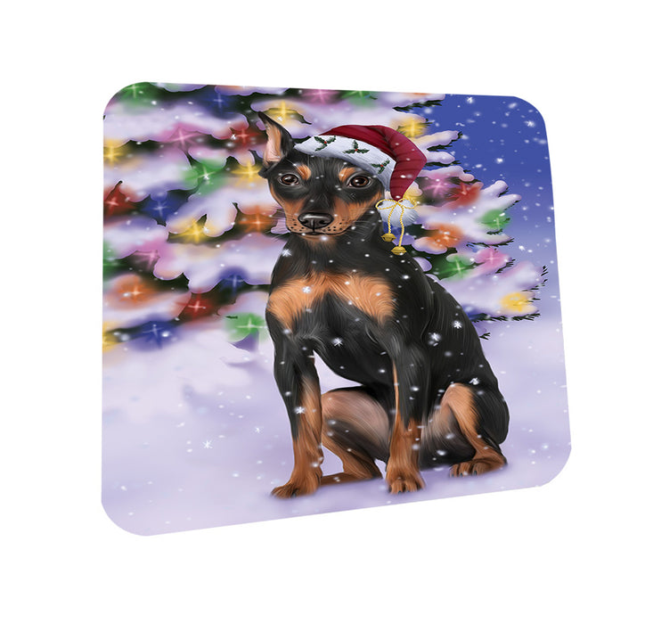 Winterland Wonderland Miniature Pinscher Dog In Christmas Holiday Scenic Background Coasters Set of 4 CST55664