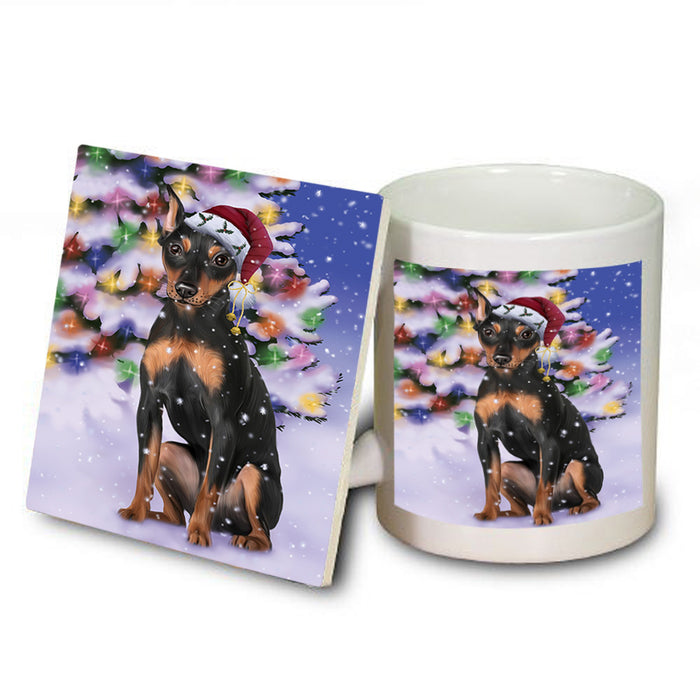 Winterland Wonderland Miniature Pinscher Dog In Christmas Holiday Scenic Background Mug and Coaster Set MUC55698