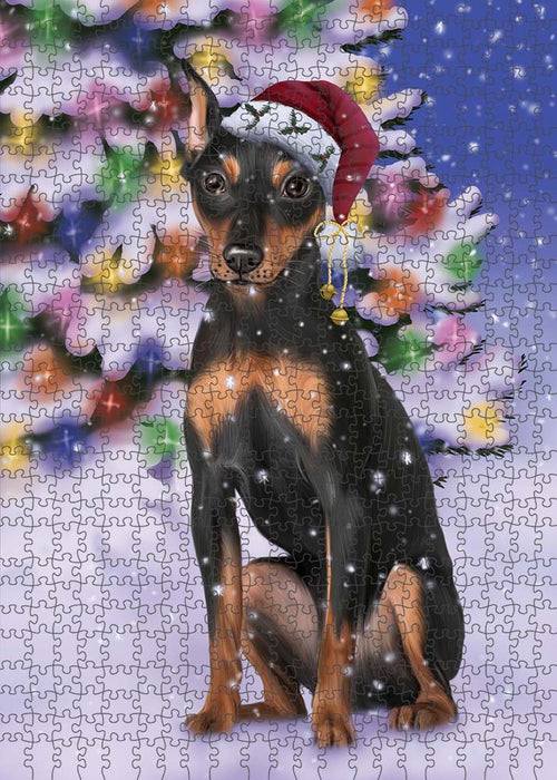 Winterland Wonderland Miniature Pinscher Dog In Christmas Holiday Scenic Background Puzzle  PUZL91028