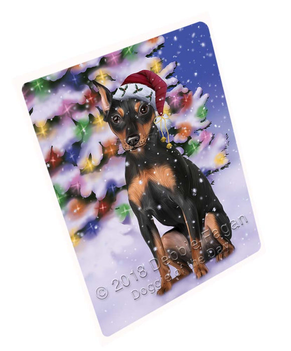 Winterland Wonderland Miniature Pinscher Dog In Christmas Holiday Scenic Background Large Refrigerator / Dishwasher Magnet RMAG96504