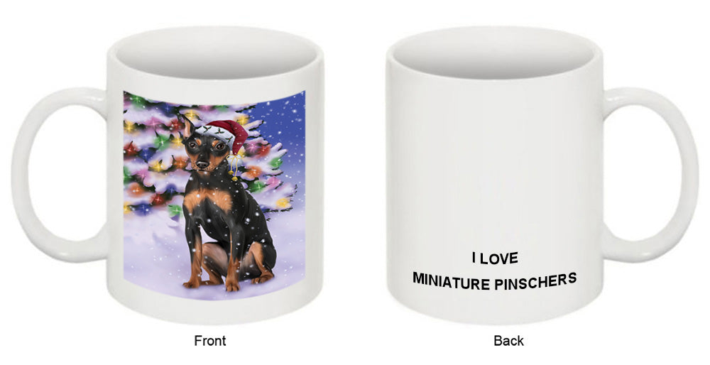 Winterland Wonderland Miniature Pinscher Dog In Christmas Holiday Scenic Background Coffee Mug MUG51104