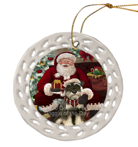 Santa's Christmas Surprise Schnauzer Dog Doily Ornament DPOR59603