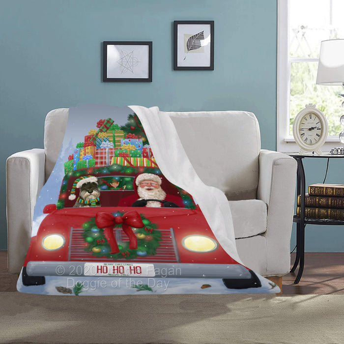 Christmas Honk Honk Red Truck Here Comes with Santa and Schnauzer Dog Blanket BLNKT140933