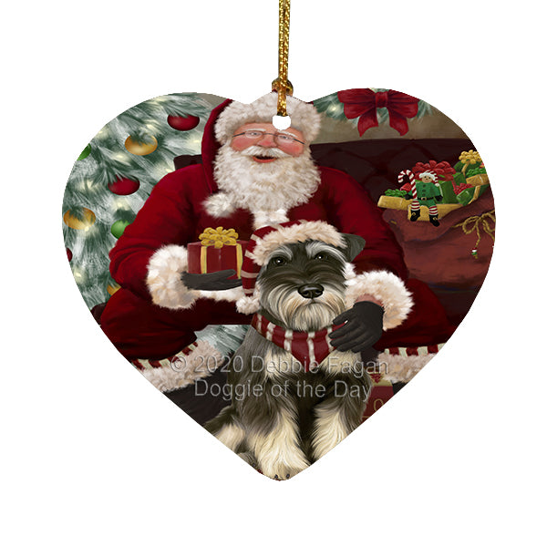 Santa's Christmas Surprise Schnauzer Dog Heart Christmas Ornament RFPOR58383