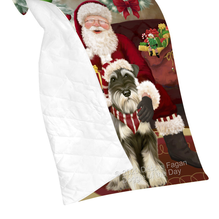 Santa's Christmas Surprise Schnauzer Dog Quilt Bed Coverlet Bedspread - Pets Comforter Unique One-side Animal Printing - Soft Lightweight Durable Washable Polyester Quilt