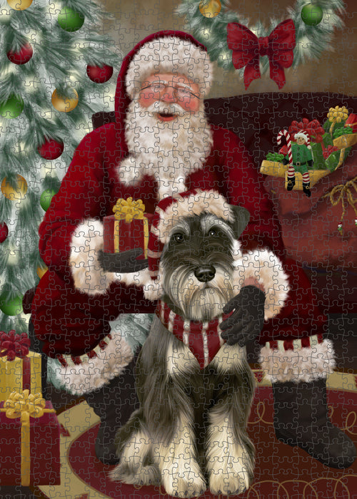 Santa's Christmas Surprise Schnauzer Dog Puzzle with Photo Tin PUZL100864