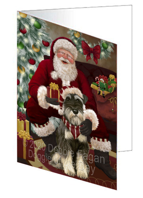 Santa's Christmas Surprise Schnauzer Dog Handmade Artwork Assorted Pets Greeting Cards and Note Cards with Envelopes for All Occasions and Holiday Seasons