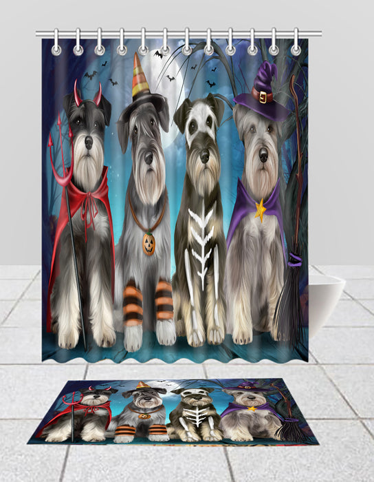 Halloween Trick or Teat Schnauzer Dogs Bath Mat and Shower Curtain Combo