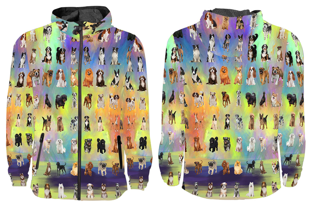 Paradise Wave Multi Breed Dogs All Over Print Windbreaker for Men