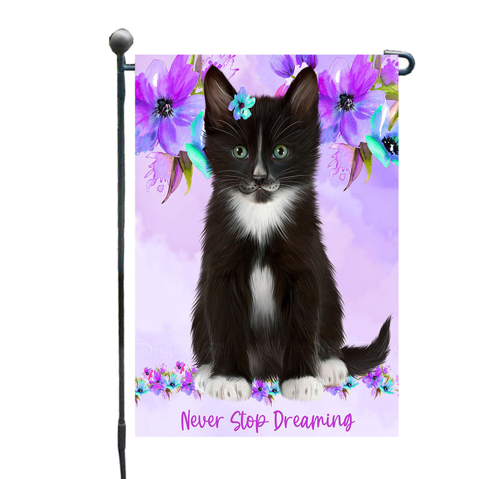 Multicolored Floral Tuxedo Cats Garden Flags- Outdoor Double Sided Garden Yard Porch Lawn Spring Decorative Vertical Home Flags 12 1/2"w x 18"h