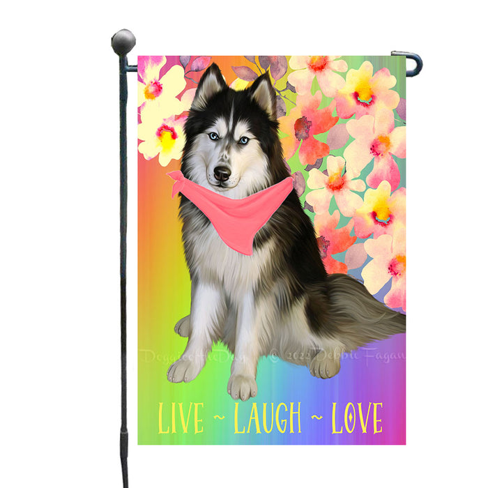 Multicolored Floral Siberian Husky Dogs Garden Flags - Outdoor Double Sided Garden Yard Porch Lawn Spring Decorative Vertical Home Flags 12 1/2"w x 18"h