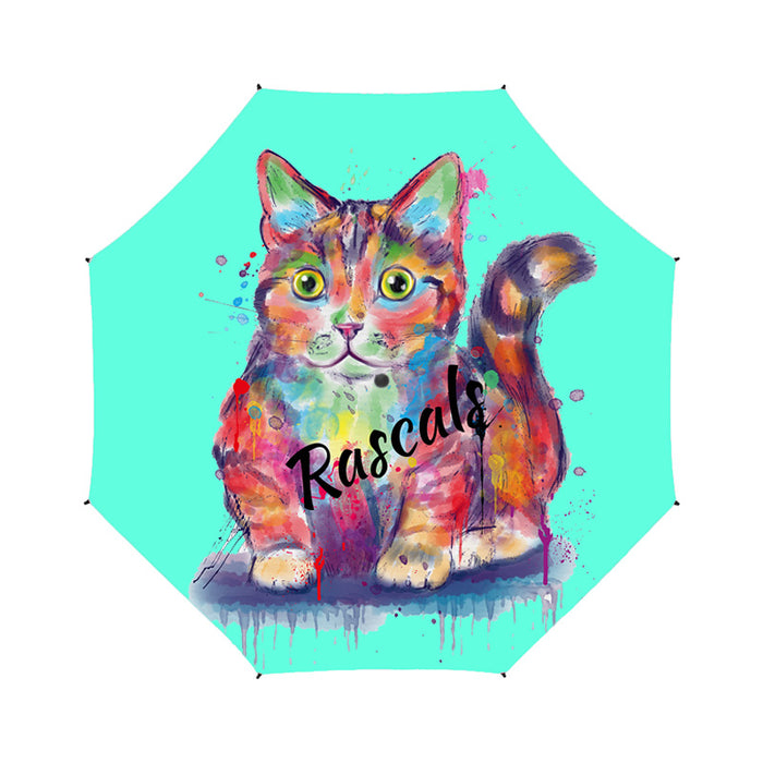 Custom Pet Name Personalized Watercolor Munchkin CatSemi-Automatic Foldable Umbrella