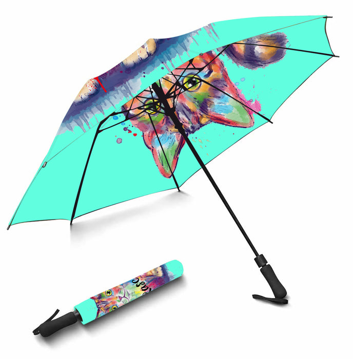 Custom Pet Name Personalized Watercolor Munchkin CatSemi-Automatic Foldable Umbrella