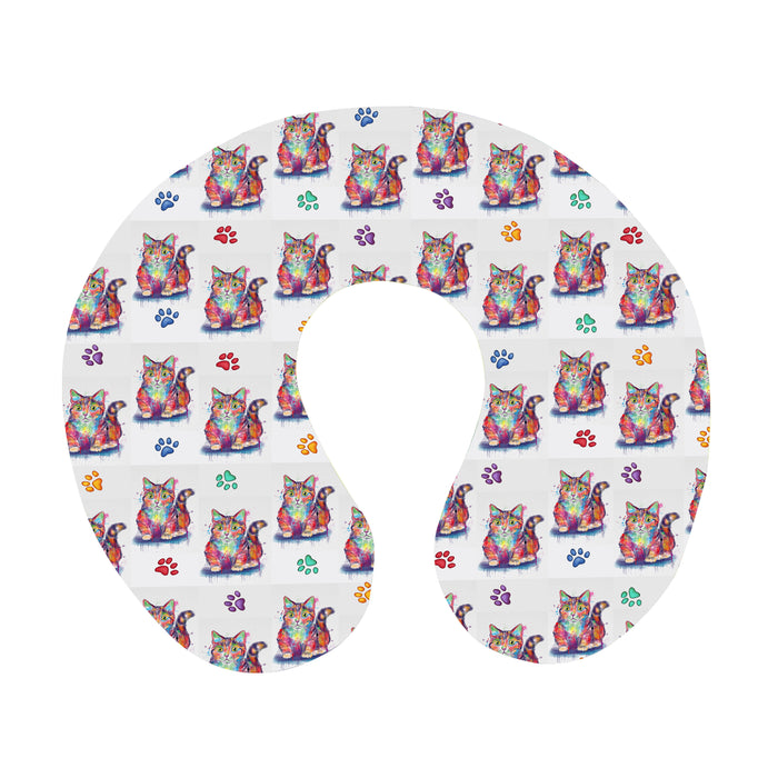 Watercolor Mini Munchkin Cats U-Shape Travel Pillow