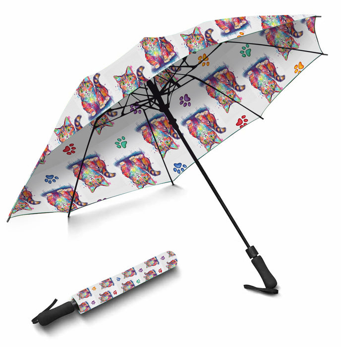 Watercolor Mini Munchkin CatsSemi-Automatic Foldable Umbrella