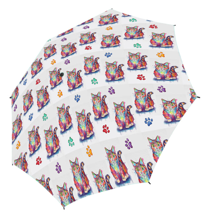 Watercolor Mini Munchkin CatsSemi-Automatic Foldable Umbrella
