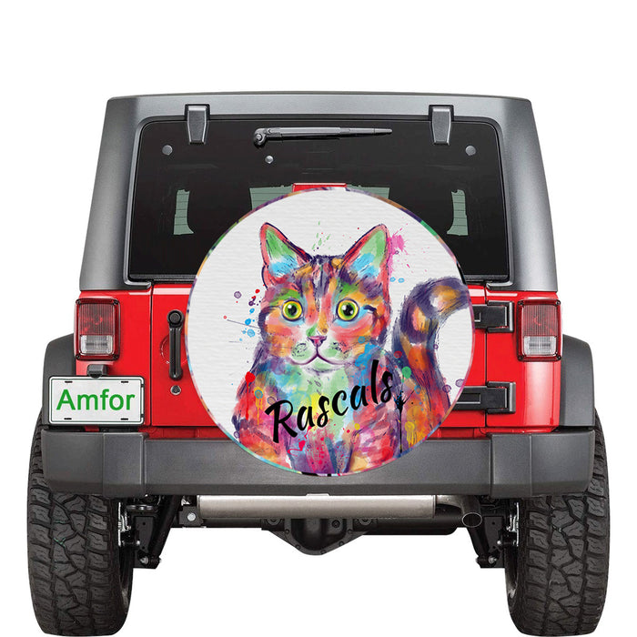 Custom Pet Name Personalized Watercolor Munchkin Cat Car Tire Cover