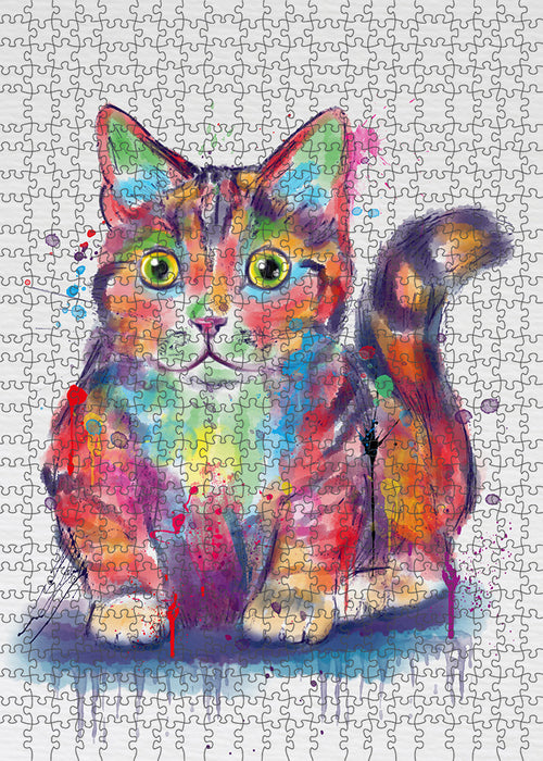 Watercolor Munchkin Cat Portrait Jigsaw Puzzle for Adults Animal Interlocking Puzzle Game Unique Gift for Dog Lover's