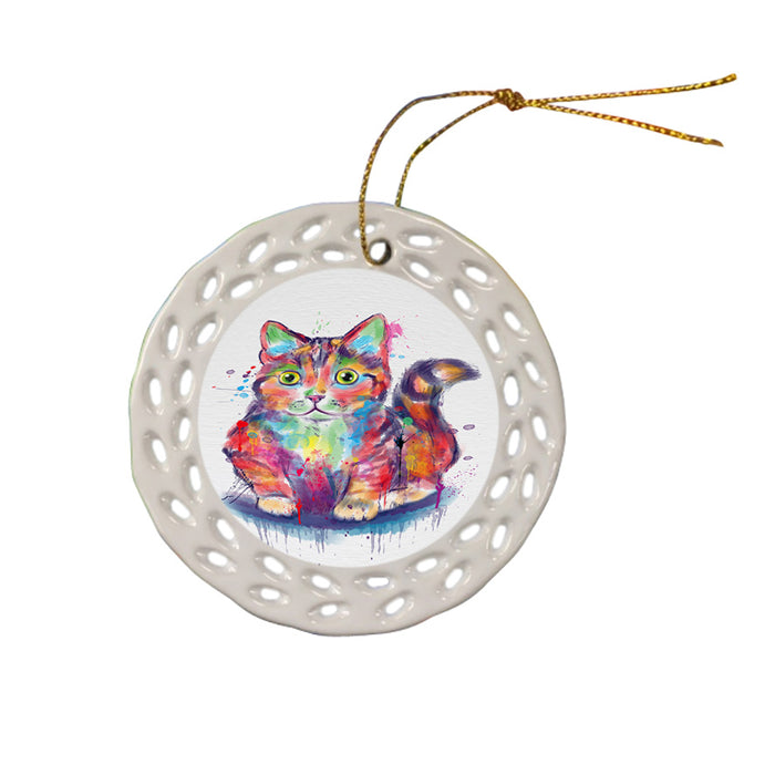 Watercolor Munchkin Cat Doily Ornament DPOR58145