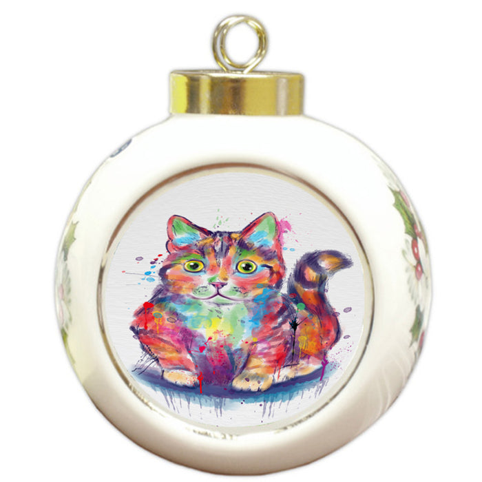 Watercolor Munchkin Cat Round Ball Christmas Ornament RBPOR58489