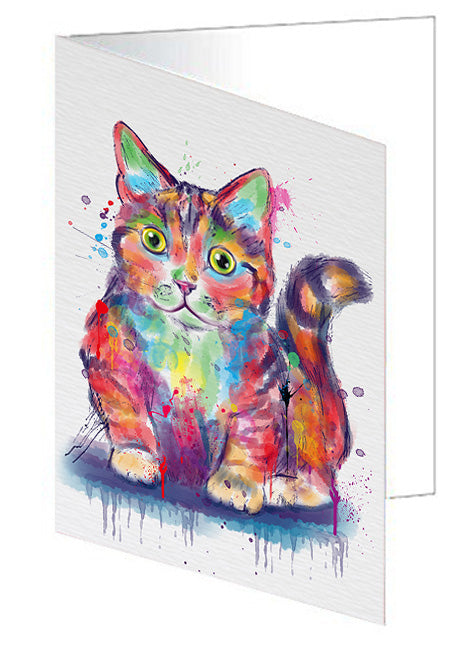 Watercolor Munchkin Cat Handmade Artwork Assorted Pets Greeting Cards and Note Cards with Envelopes for All Occasions and Holiday Seasons GCD79109