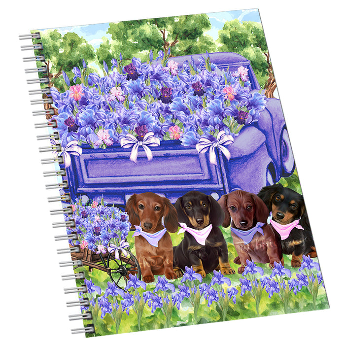 Iris Purple Truck Dachshund Dog Notebook
