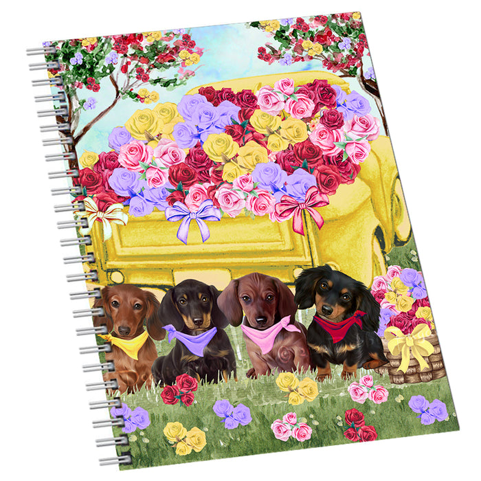 Floral Yellow Truck Dachshund Dog Notebook