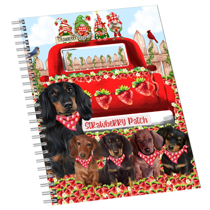 Strawberry Patch with Gnomes Dachshund Dog Notebook