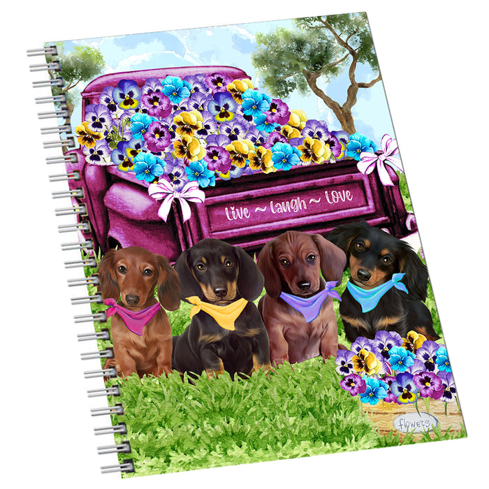 Pansy Patch Dachshund Dog on Notebook, Pet Lovers Notepad Gifts