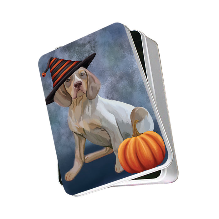 Happy Halloween Navarro Dog Wearing Witch Hat with Pumpkin Photo Storage Tin PITN54846