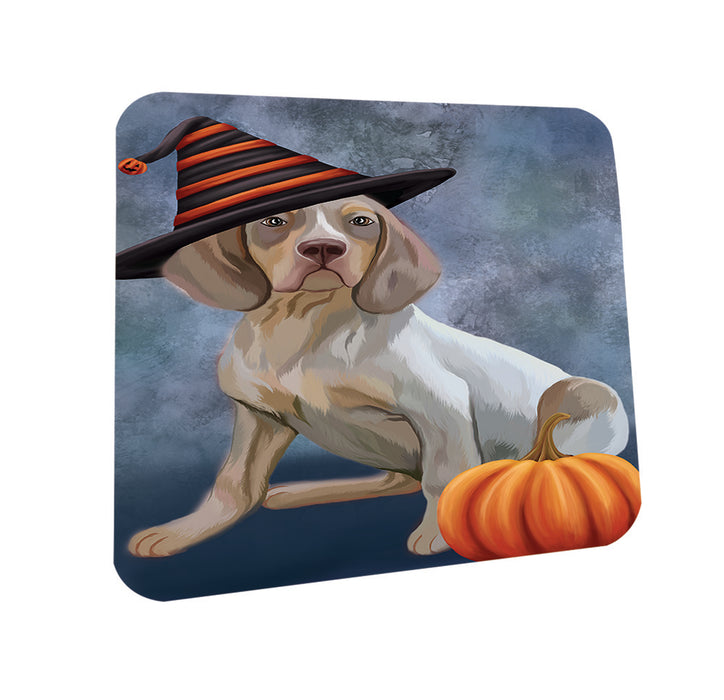 Happy Halloween Navarro Dog Wearing Witch Hat with Pumpkin Coasters Set of 4 CST54861