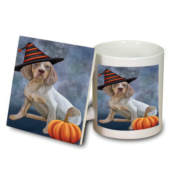 Happy Halloween Navarro Dog Wearing Witch Hat with Pumpkin Mug and Coaster Set MUC54895