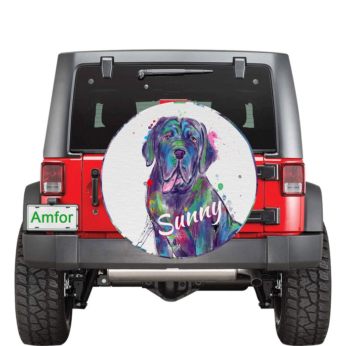 Custom Pet Name Personalized Watercolor Neapolitan Mastiff Dog Car Tire Cover