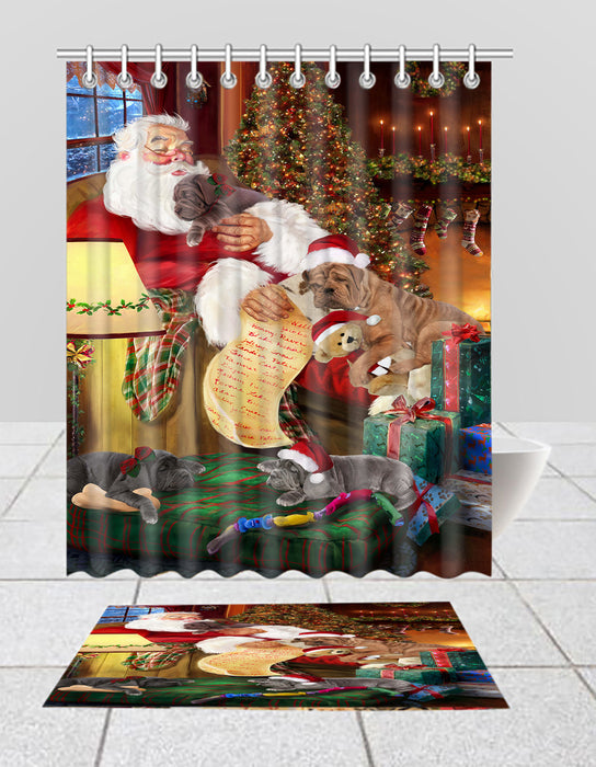 Santa Sleeping with Neapolitan Mastiff Dogs  Bath Mat and Shower Curtain Combo