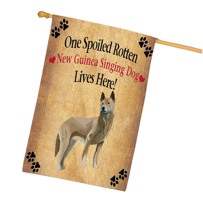 Spoiled Rotten New Guinea Singing Dog House Flag Outdoor Decorative Double Sided Pet Portrait Weather Resistant Premium Quality Animal Printed Home Decorative Flags 100% Polyester FLG68361