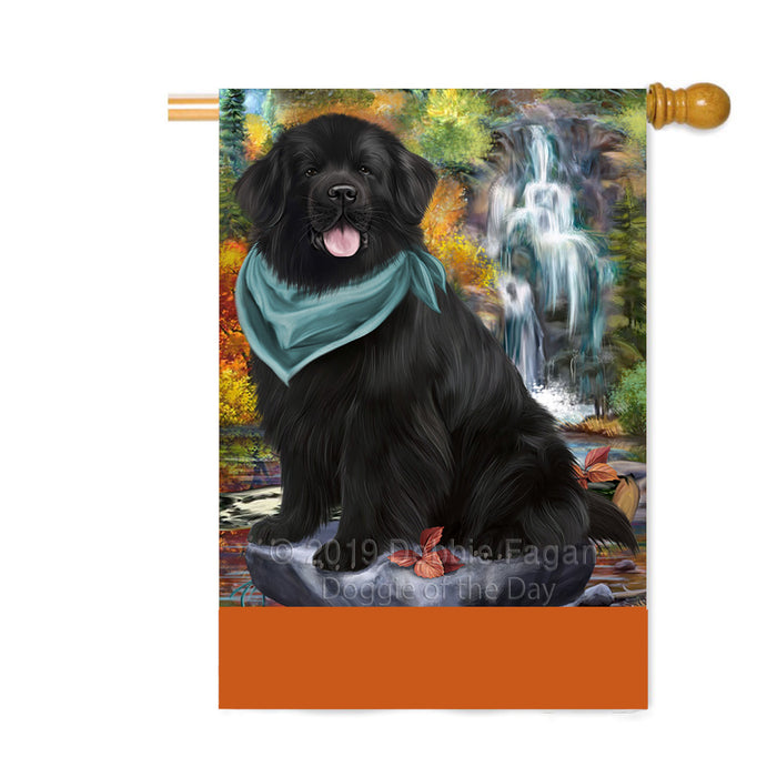 Personalized Scenic Waterfall Newfoundland Dog Custom House Flag FLG-DOTD-A60892