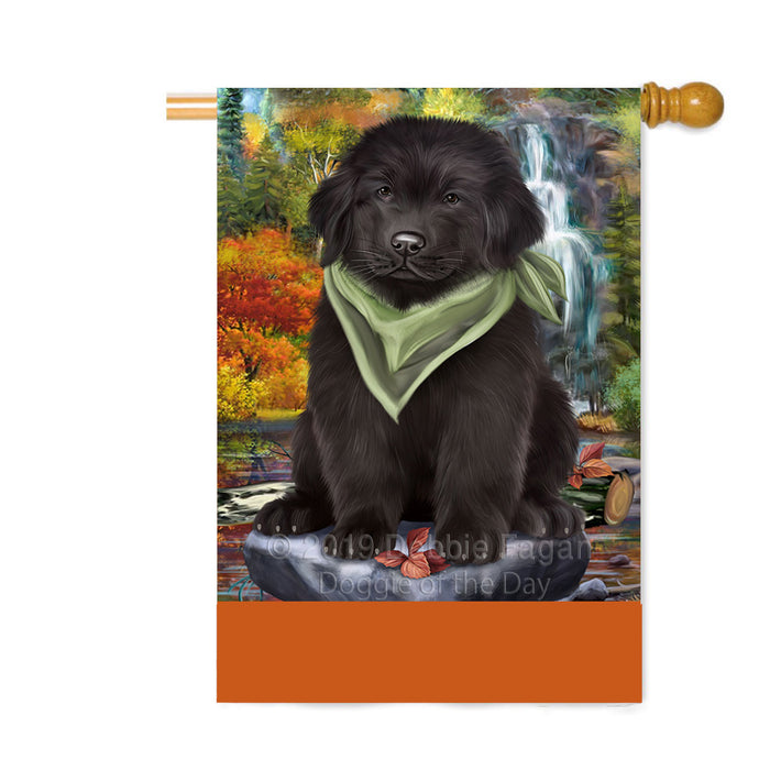 Personalized Scenic Waterfall Newfoundland Dog Custom House Flag FLG-DOTD-A60895