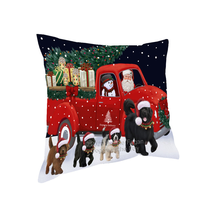 Christmas Express Delivery Red Truck Running Newfoundland Dogs Pillow PIL86124